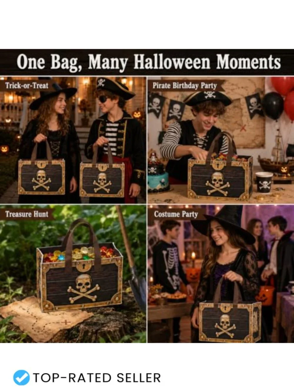 Halloween Trick or Treat Pirate Candy Bag Tote - Felt Treasure Chest